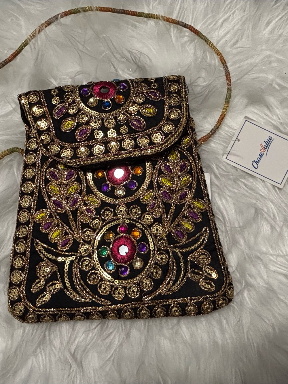 Embellished Black Multi-Color Beaded Crossbody Bag